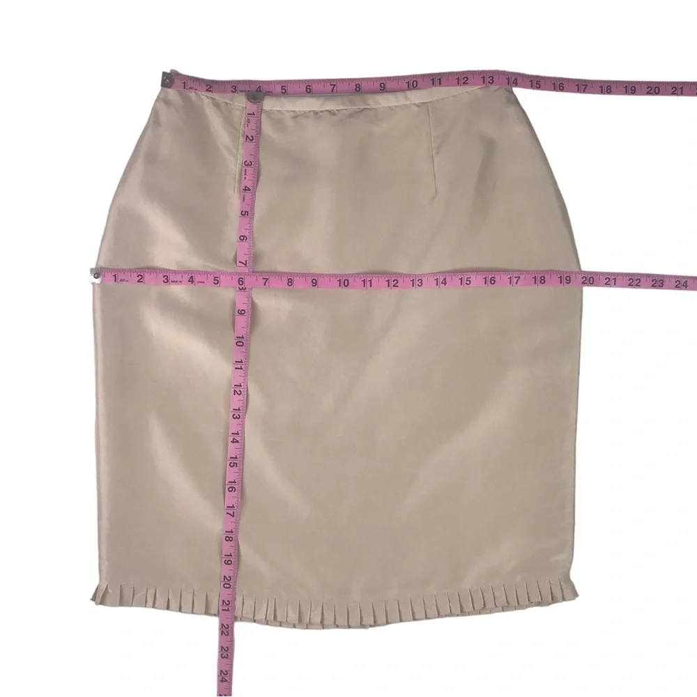 Maggy London Silk Skirt SZ 8 Pleat Hem Pencil Quiet Luxury Wedding Guest Dressy